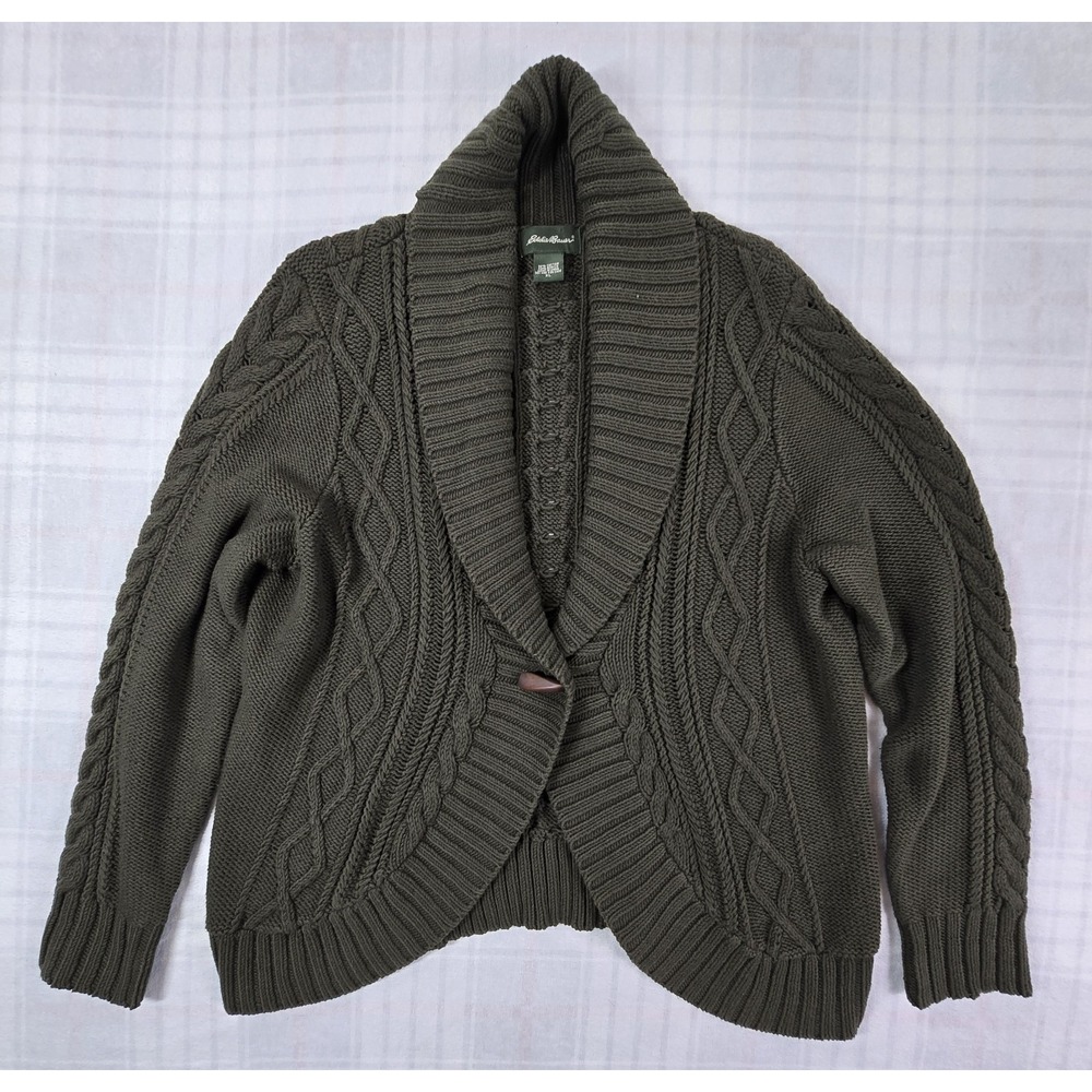 Y2K Eddie Bauer Shawl Collar Chunky Knit Cardigan Sweater Toggle Closure XL